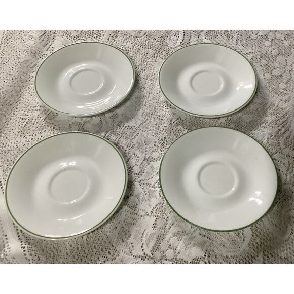 Set Of 4 Corelle 6.25” Coffee Saucers Spring Meadow Wildflower Green Band Rim - Picture 4 of 8